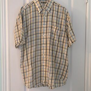 BILL BLASS plaid short sleeve mens button down shirt